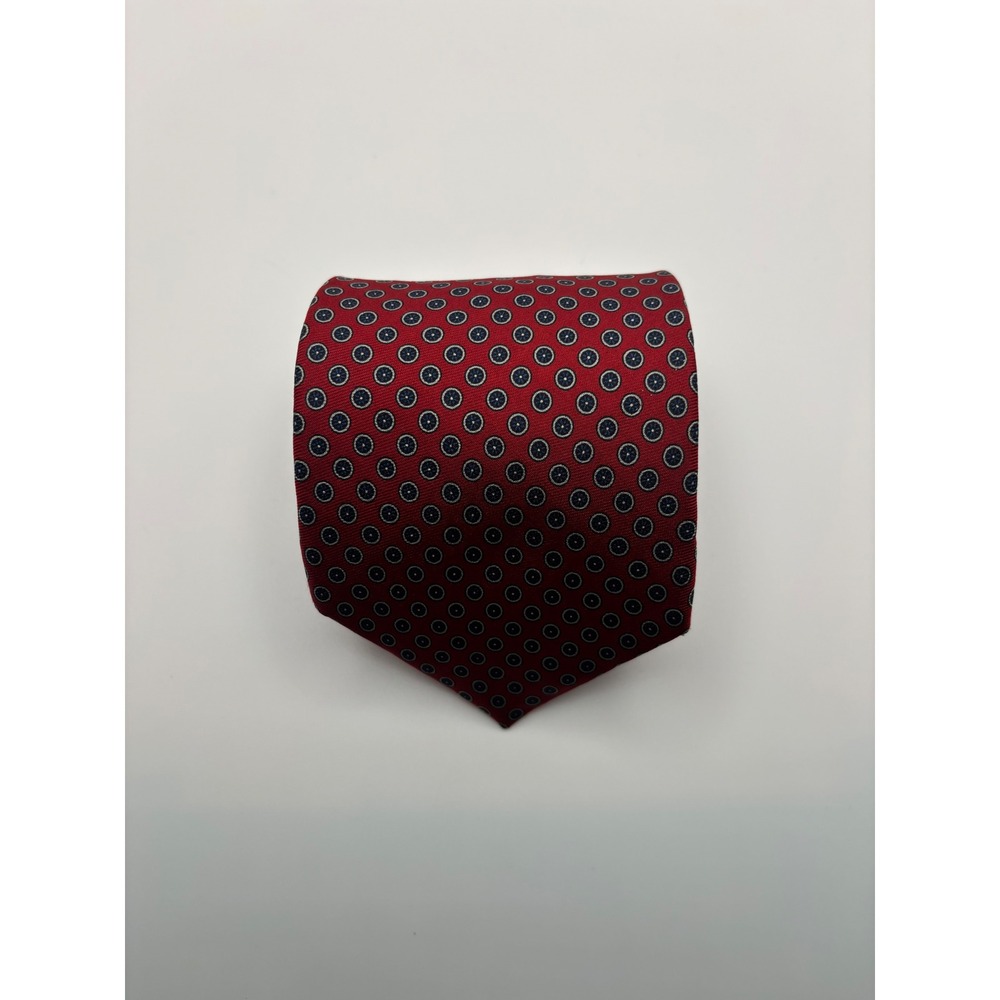 Bert Pulitzer Collectors Edition Silk Tie Red Navy Blue Foulard Hand Printed USA